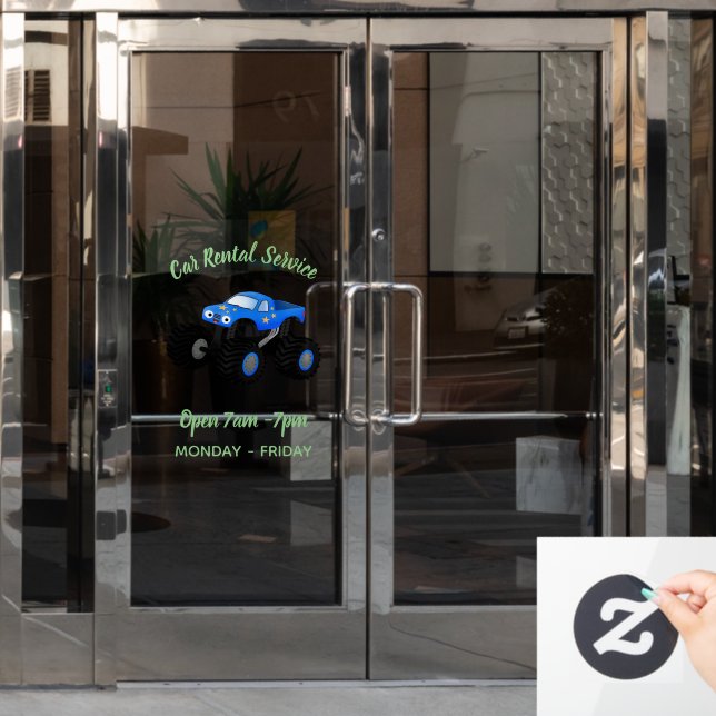 Cute blue monster truck cartoon illustration (Office Door)