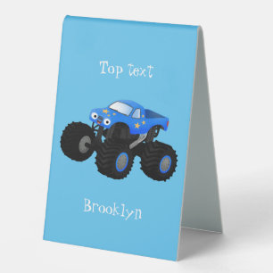 Cute blue monster truck cartoon illustration