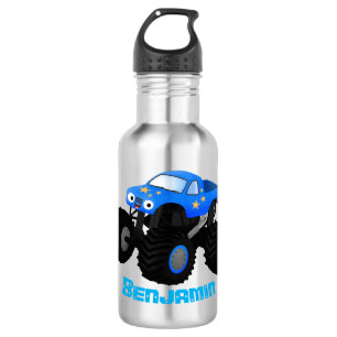 Cute blue monster truck cartoon illustration 532 ml water bottle