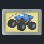 Cute blue monster truck cartoon illustration belt buckle<br><div class="desc">This cute blue monster truck is ready for racing action. High octane race trucker fun drawn in happy cartoon style!</div>