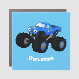 Cute blue monster truck cartoon illustration car magnet