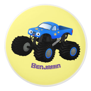 Cute blue monster truck cartoon illustration ceramic knob
