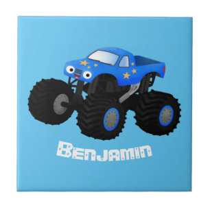 Cute blue monster truck cartoon illustration ceramic tile