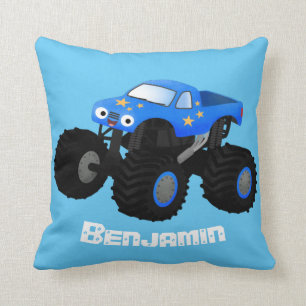 Cute blue monster truck cartoon illustration cushion