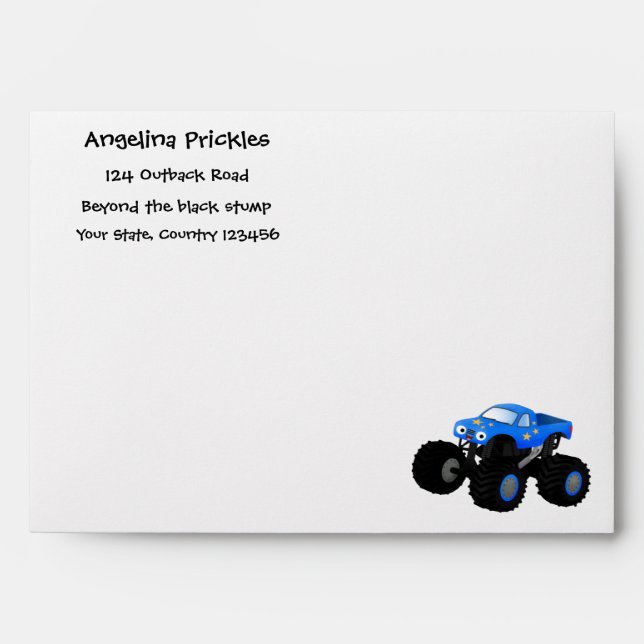 Cute blue monster truck cartoon illustration envelope (Front)