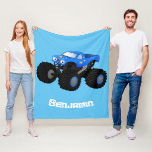 Cute blue monster truck cartoon illustration fleece blanket