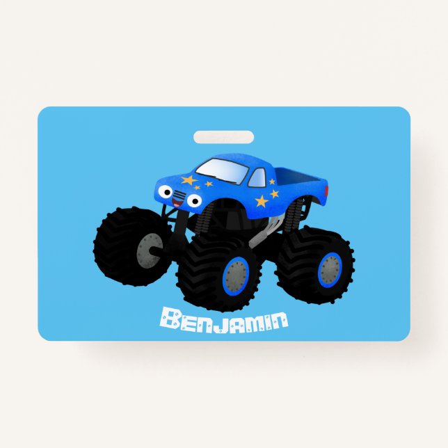 Cute blue monster truck cartoon illustration ID badge (Front)