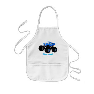 Cute blue monster truck cartoon illustration kids apron