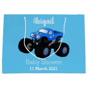Cute blue monster truck cartoon illustration large gift bag