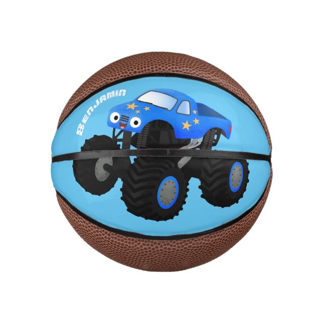 Cute blue monster truck cartoon illustration mini basketball (Front)