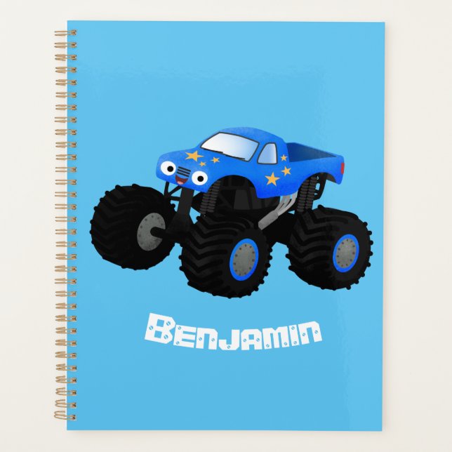 Cute blue monster truck cartoon illustration planner (Front)