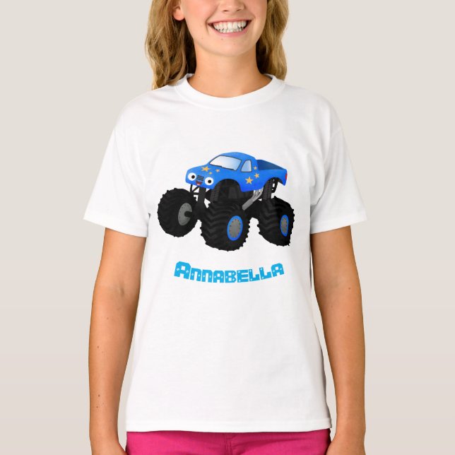 Cute blue monster truck cartoon illustration T-Shirt (Front)
