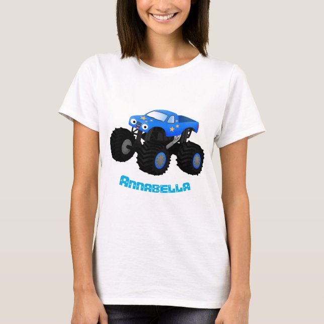 Cute blue monster truck cartoon illustration T-Shirt (Front)