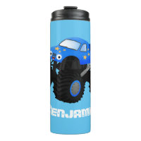 Cute blue monster truck cartoon illustration