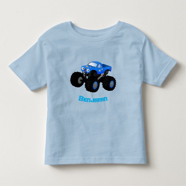Cute blue monster truck cartoon illustration toddler T-Shirt (Front)