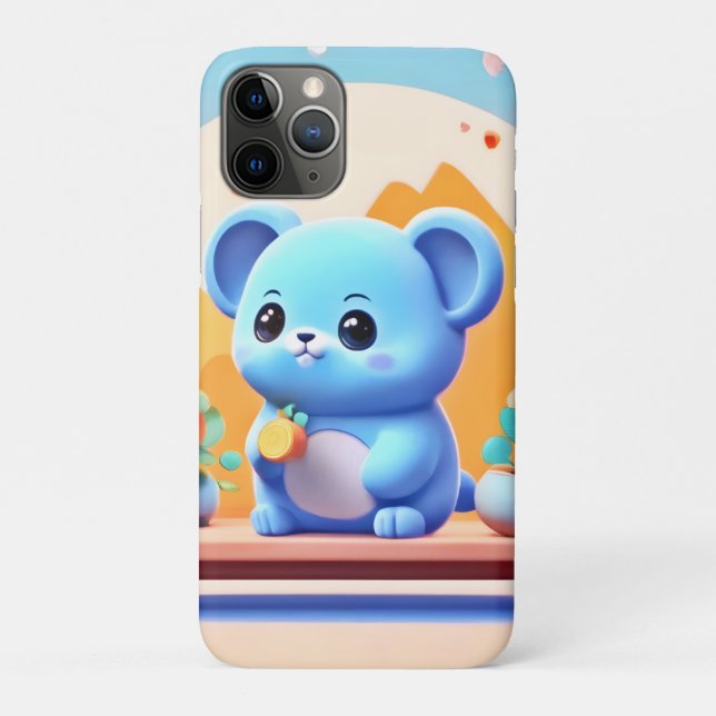 Cute Blue Mouse with Flowers Case-Mate iPhone Case (Back)