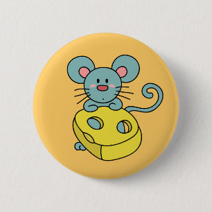 Cute Blue Mouse with Yellow Cheese 6 Cm Round Badge