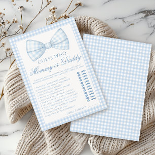 Cute blue mummy or daddy bow tie baby shower game invitation