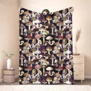 Cute blue mushroom fungi garden pattern fleece blanket
