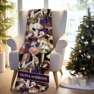 Cute blue mushroom fungi garden pattern fleece blanket