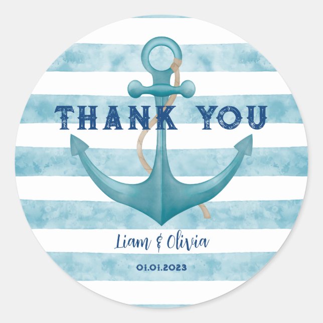 Cute Blue Nautical Sailor Baby Shower Thank You Classic Round Sticker (Front)