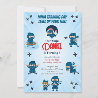 Cute Blue Ninja Squad Boy Birthday Party   Invitation