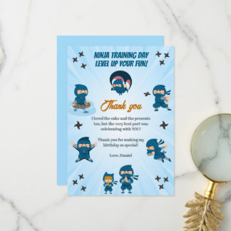 Cute Blue Ninja Squad Boy Birthday Party   Thank You Card