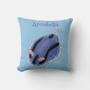 Cute blue nudibranch sea slug cartoon illustration cushion