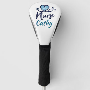Cute Blue Nurse Heart Personalise Golf Head Cover
