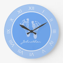 Cute Blue Nursery Footprints With Baby Boy Name