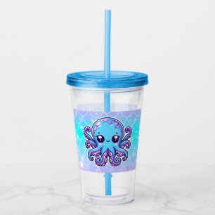 Cute blue octopus acrylic tumbler