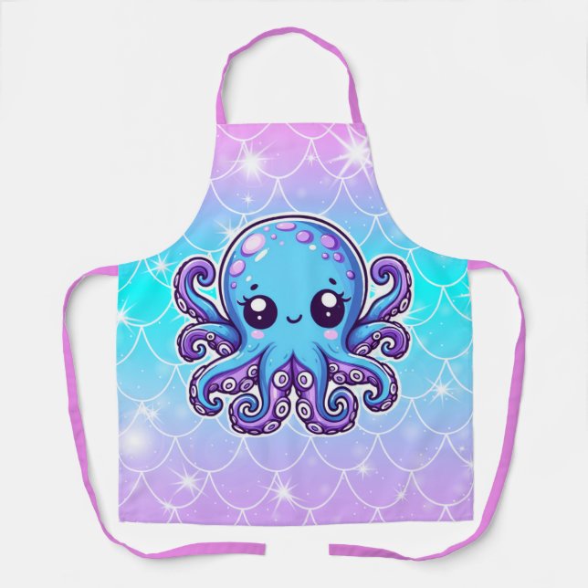 Cute blue octopus apron (Front)