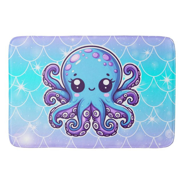Cute blue octopus bath mat (Front)