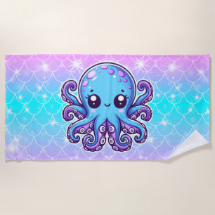 Cute blue octopus beach towel