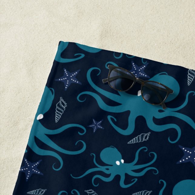 Cute Blue Octopus Beach Towel (In Situ)