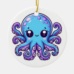 Cute blue octopus ceramic ornament