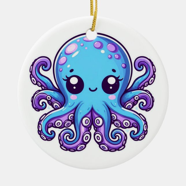 Cute blue octopus ceramic ornament (Front)