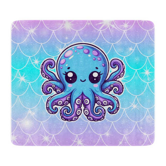Cute blue octopus cutting board (Front)