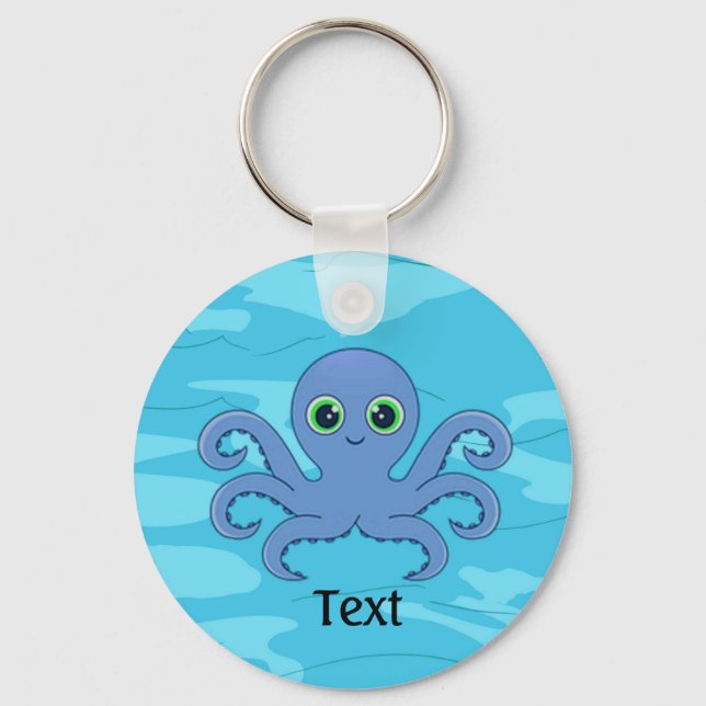 Cute Blue Octopus Design Key Chain (Front)