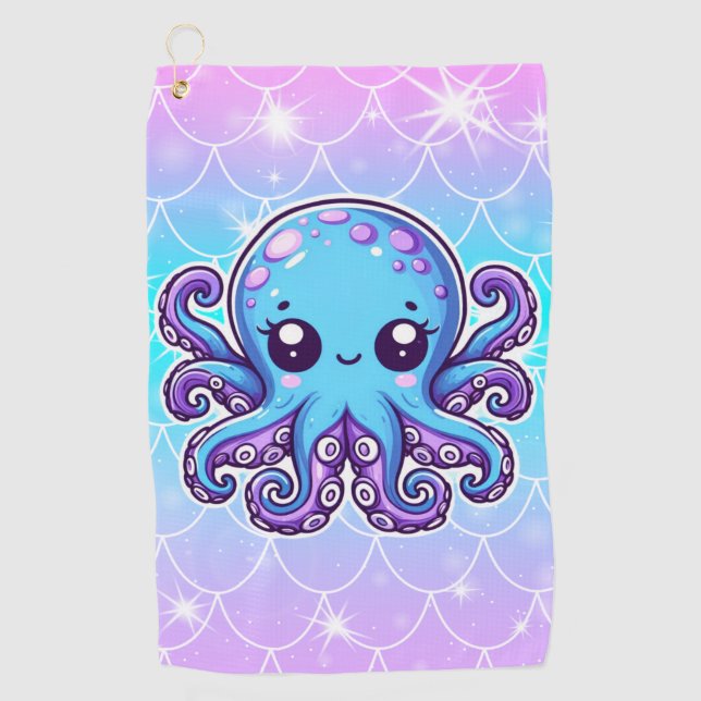 Cute blue octopus golf towel (Front)