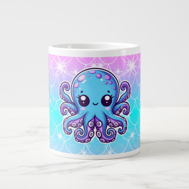 Cute blue octopus large coffee mug (Front)