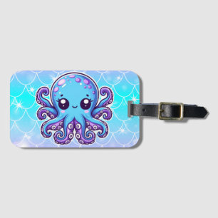 Cute blue octopus luggage tag