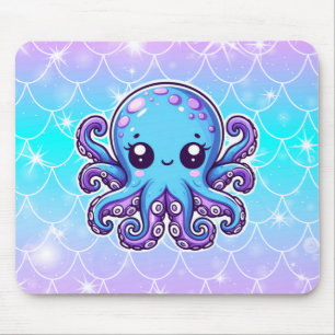 Cute blue octopus mouse pad