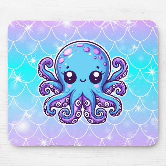 Cute blue octopus mouse pad (Front)
