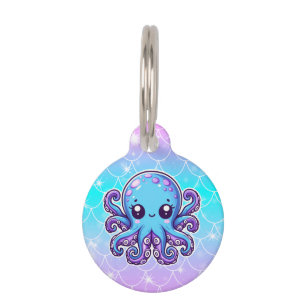 Cute blue octopus pet tag