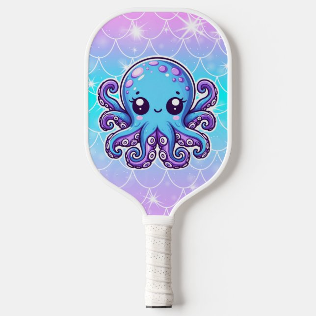 Cute blue octopus pickleball paddle (Front)