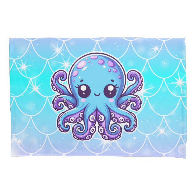 Cute blue octopus pillowcase (Front)