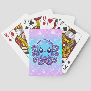 Cute blue octopus playing cards