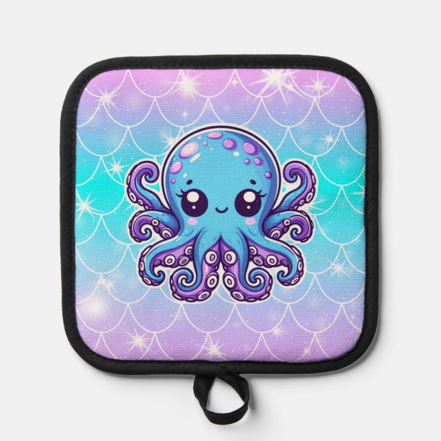 Cute blue octopus pot holder (Front)