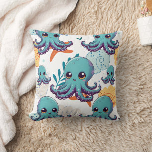 Cute Blue Octopus Print Cushion